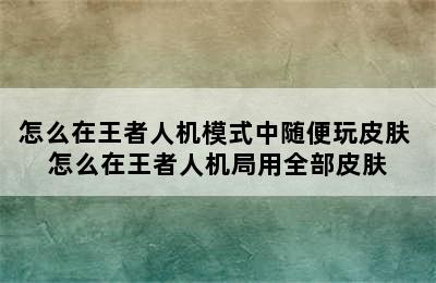 怎么在王者人机模式中随便玩皮肤 怎么在王者人机局用全部皮肤